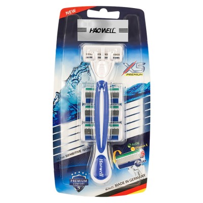 HW-B511DR Rubber handle High quality Stainless steel Sharp Five 5 blade  system razors