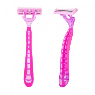 Triple 3 blade disposable razor with pivoting head womens razor blade with lubricant strip