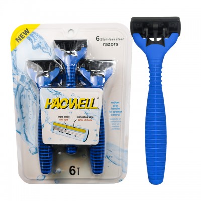 HW-B509DR Hot sale Haowell Stainless steel  Sharp 5 five Blade shaving razor with TPR Handle mens daily shaving OEM