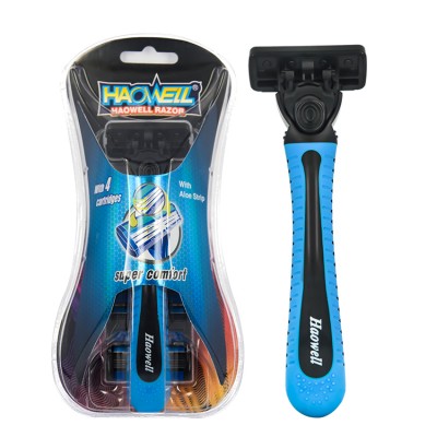 HW-B378DL Disposable Triple blade razor china 1pc with cartridge /blister packing fast delivery soft rubber handle china